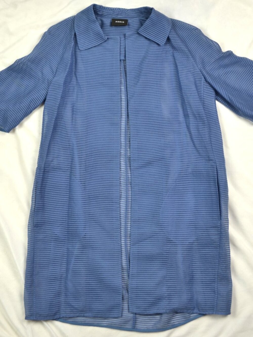 Akris Women's 3/4 Sleeve Sheer Ribbed Cardigan Coat, 100% Silk, Blue, Size 8